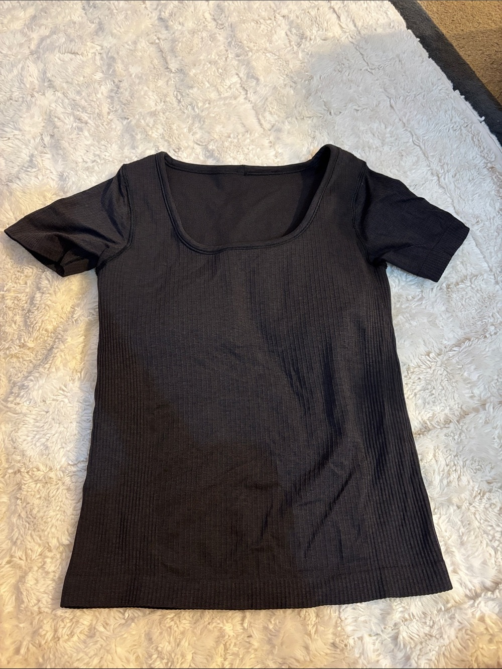 Lululemon ebb to street short sleeve with padWomen’s Black Scoop Neck Ribbed Top